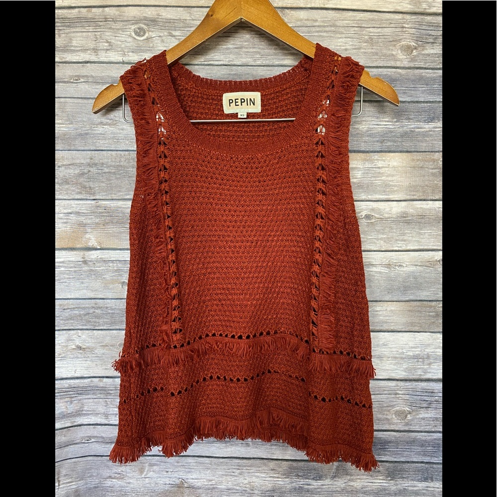 Anthropologie Pepin orange sweater fringe top